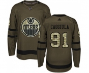 Youth Adidas Edmonton Oilers #91 Drake Caggiula Authentic Green Salute to Service NHL Jersey