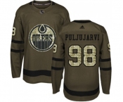 Youth Adidas Edmonton Oilers #98 Jesse Puljujarvi Authentic Green Salute to Service NHL Jersey
