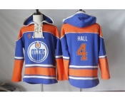 Men's Edmonton Oilers #4 Taylor Hall Cream Sawyer Hooded Sweatshirt Stitched NHL Jersey