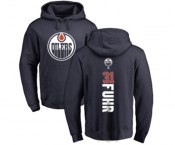 NHL Adidas Edmonton Oilers #31 Grant Fuhr Navy Blue Backer Pullover Hoodie