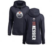 NHL Women Adidas Edmonton Oilers #11 Mark Messier Navy Blue Backer Pullover Hoodie