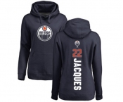 NHL Women Adidas Edmonton Oilers #22 Jean-Francois Jacques Navy Blue Backer Pullover Hoodie