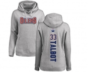 NHL Women Adidas Edmonton Oilers #33 Cam Talbot Ash Backer Pullover Hoodie