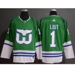 Men's Hartford Whalers #1 Mike Liut Green Stitched Hockey Jersey