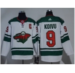 Men Adidas Minnesota Wild #9 Mikko Koivu White Road Authentic Stitched NHL Jersey