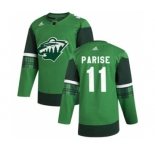Men's Minnesota Wild #11 Zach Parise 2020 St. Patrick's Day Stitched Hockey Jersey Green