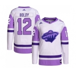 Men's Minnesota Wild #12 Matthew Boldy White Purple 2022 Stitched Jersey
