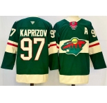 Men's Minnesota Wild #97 Kirill Kaprizov Green 2024-25 With Patch Home Stitched Hockey Jersey