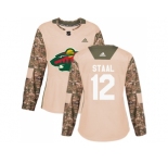Women Adidas Minnesota Wild #12 Eric Staal Camo Authentic 2017 Veterans Day Stitched NHL Jersey