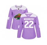 Women Adidas Minnesota Wild #22 Nino Niederreiter Purple Authentic Fights Cancer Stitched NHL Jersey