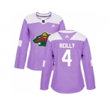 Women Adidas Minnesota Wild #4 Mike Reilly Purple Authentic Fights Cancer Stitched NHL Jersey