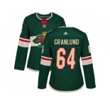 Women Adidas Minnesota Wild #64 Mikael Granlund Green Home Authentic Stitched NHL Jersey