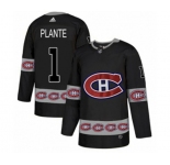Adidas Montreal Canadiens #1 Jacques Plante Authentic Black Team Logo Fashion NHL Jersey