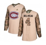 Adidas Montreal Canadiens #4 Jean Beliveau Authentic Camo Veterans Day Practice NHL Jersey
