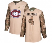 Adidas Montreal Canadiens #4 Jean Beliveau Authentic Camo Veterans Day Practice NHL Jersey
