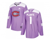 Men Adidas Montreal Canadiens #1 Jacques Plante Purple Authentic Fights Cancer Stitched NHL Jersey