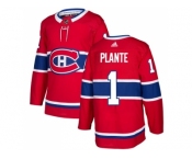 Men Adidas Montreal Canadiens #1 Jacques Plante Red Home Authentic Stitched NHL Jersey
