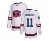 Men Adidas Montreal Canadiens #11 Brendan Gallagher White Authentic 2017 100 Classic Stitched NHL Jersey