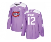 Men Adidas Montreal Canadiens #12 Dickie Moore Purple Authentic Fights Cancer Stitched NHL Jersey