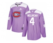 Men Adidas Montreal Canadiens #4 Jean Beliveau Purple Authentic Fights Cancer Stitched NHL Jersey