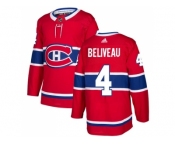 Men Adidas Montreal Canadiens #4 Jean Beliveau Red Home Authentic Stitched NHL Jersey
