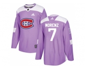 Men Adidas Montreal Canadiens #7 Howie Morenz Purple Authentic Fights Cancer Stitched NHL Jersey