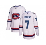 Men Adidas Montreal Canadiens #7 Howie Morenz White Authentic 2017 100 Classic Stitched NHL Jersey