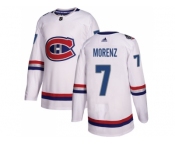 Men Adidas Montreal Canadiens #7 Howie Morenz White Authentic 2017 100 Classic Stitched NHL Jersey