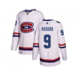 Men Adidas Montreal Canadiens #9 Maurice Richard White Authentic 2017 100 Classic Stitched NHL Jersey