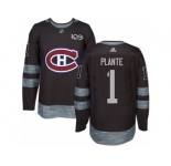 Men's Adidas Montreal Canadiens #1 Jacques Plante Authentic Black 1917-2017 100th Anniversary NHL Jersey
