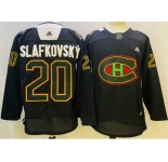 Men's Montreal Canadiens #20 Juraj Slafkovsky 2022 Black Warm Up History Night Stitched Jersey