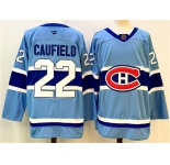 Men's Montreal Canadiens #22 Cole Caufield Blue 2024-25 Reverse Retro Stitched Jersey