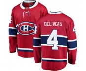 Montreal Canadiens #4 Jean Beliveau Authentic Red Home Fanatics Branded Breakaway NHL Jersey