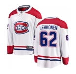 Montreal Canadiens #62 Artturi Lehkonen Authentic White Away Fanatics Branded Breakaway NHL Jersey