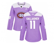 Women Adidas Montreal Canadiens #11 Brendan Gallagher Purple Authentic Fights Cancer Stitched NHL Jersey