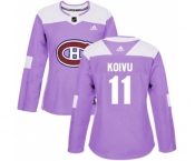 Women Adidas Montreal Canadiens #11 Saku Koivu Authentic Purple Fights Cancer Practice NHL Jersey