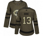 Women Adidas Montreal Canadiens #13 Max Domi Authentic Green Salute to Service NHL Jersey