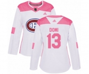 Women Adidas Montreal Canadiens #13 Max Domi Authentic White Pink Fashion NHL Jersey