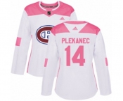 Women Adidas Montreal Canadiens #14 Tomas Plekanec Authentic White Pink Fashion NHL Jersey