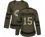 Women Adidas Montreal Canadiens #15 Jesperi Kotkaniemi Authentic Green Salute to Service NHL Jersey
