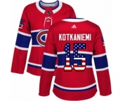 Women Adidas Montreal Canadiens #15 Jesperi Kotkaniemi Authentic Red USA Flag Fashion NHL Jersey