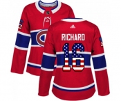 Women Adidas Montreal Canadiens #16 Henri Richard Authentic Red USA Flag Fashion NHL Jersey