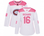 Women Adidas Montreal Canadiens #16 Henri Richard Authentic White Pink Fashion NHL Jersey