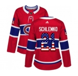 Women Adidas Montreal Canadiens #21 David Schlemko Authentic Red USA Flag Fashion NHL Jersey