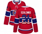 Women Adidas Montreal Canadiens #21 David Schlemko Authentic Red USA Flag Fashion NHL Jersey