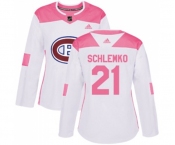Women Adidas Montreal Canadiens #21 David Schlemko Authentic White Pink Fashion NHL Jersey