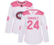 Women Adidas Montreal Canadiens #24 Phillip Danault Authentic White Pink Fashion NHL Jersey