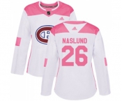Women Adidas Montreal Canadiens #26 Mats Naslund Authentic White Pink Fashion NHL Jersey