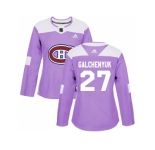 Women Adidas Montreal Canadiens #27 Alex Galchenyuk Purple Authentic Fights Cancer Stitched NHL Jersey
