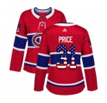 Women Adidas Montreal Canadiens #31 Carey Price Authentic Red USA Flag Fashion NHL Jersey